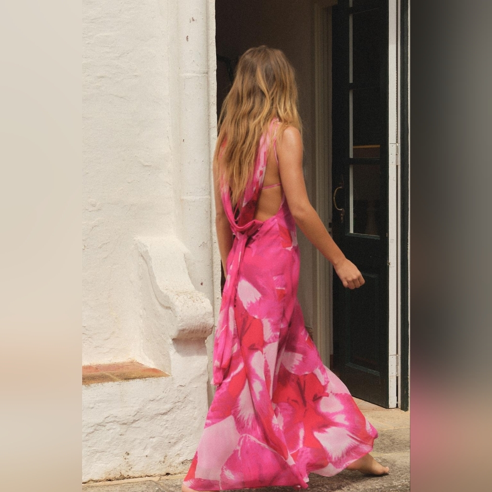 ❌️SOLD❌️FOULARD PRINT LONG DRESS SIZE XS - Picture 3 of 13